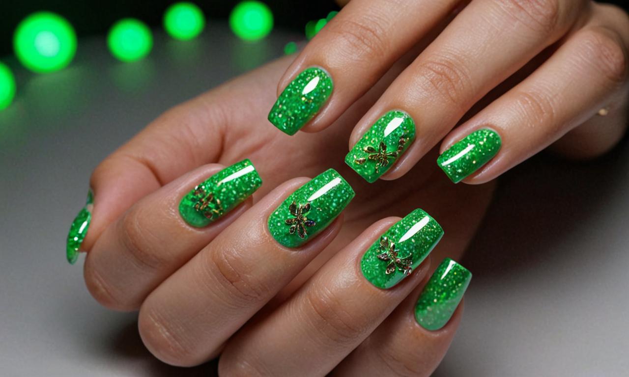 Modele unghii cu gel verde neon